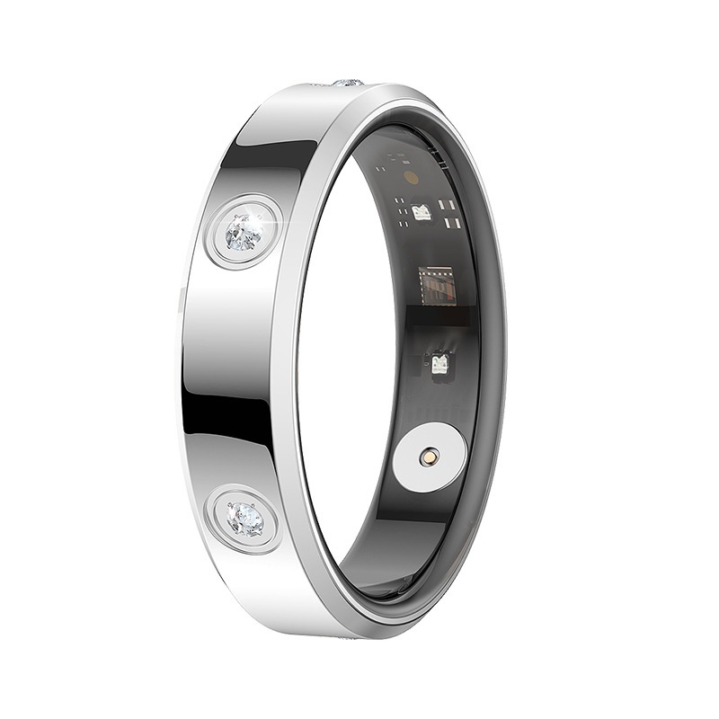Women 6.3mm AI Diamond Steel Smart Health Ring Variability Stress Menstrual Cycle Family Care Sleep Tracker App Remote Control HRV