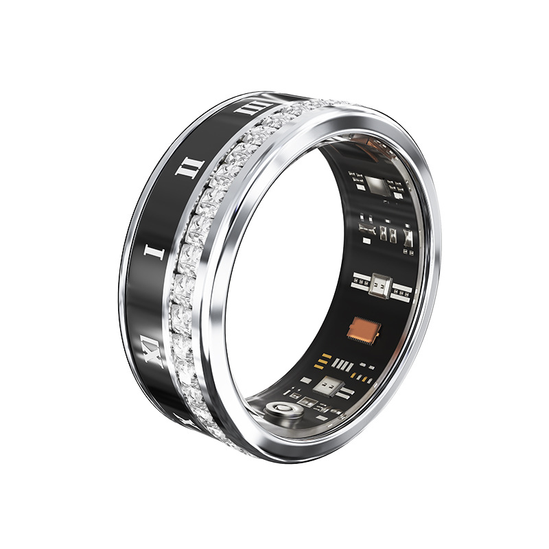 Diamond-Studded Smart Health Ring with Crystal Accents - Heart Rate & Sleep Tracker