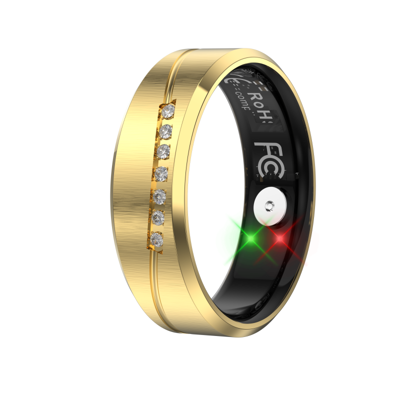 Gold Zircon Smart Ring – Crystal Fitness Tracker Ring, IP68 Waterproof
